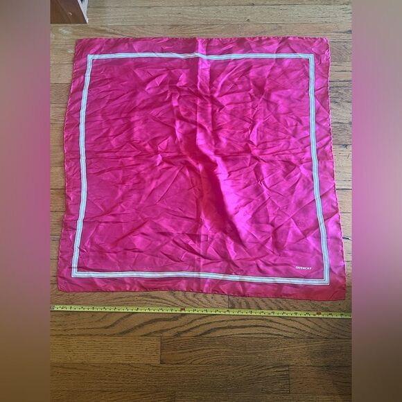 Givenchy Fuchsia Silk Scarf with White Trim - Picture 2 of 4